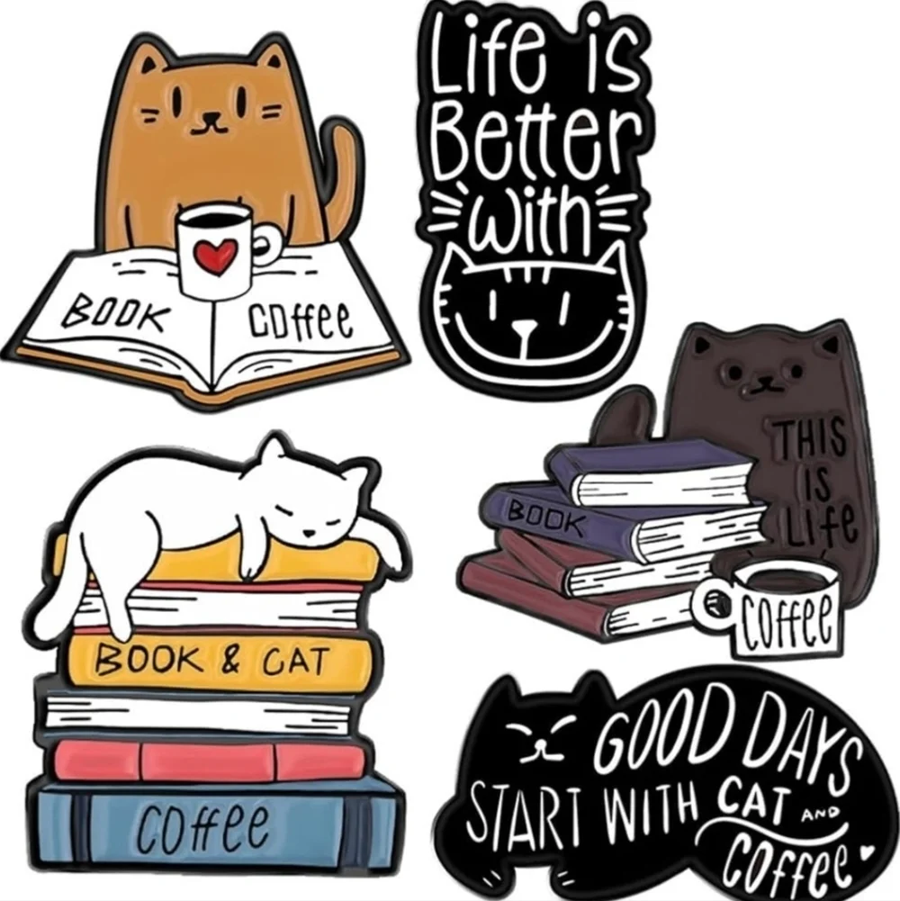 Women’s Jewelry Adorable Multicolored Cat Pins and some feature books and cups